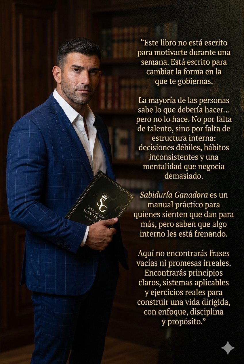 Autor con el libro Sabiduría Ganadora y presentación de su enfoque: principios, sistemas y ejercicios para una vida con enfoque, disciplina y propósito